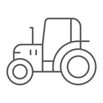 Tractor thin line icon, farm and agriculture, vehicle sign, vector graphics, a Stock Illustration