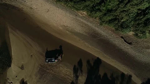 Tractor towing diving boat drone Stock Footage 155680943