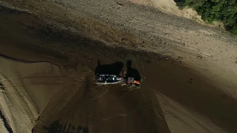Tractor towing diving boat drone Stock Footage 155681350