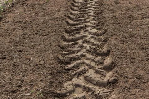 Tractor tracks in the field Stock Photos
