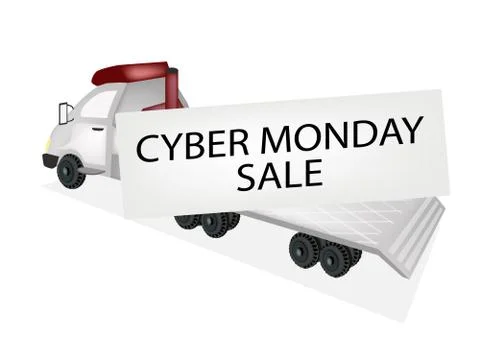 Tractor Trailer Flatbed Loading Cyber Monday Card Stock Illustration