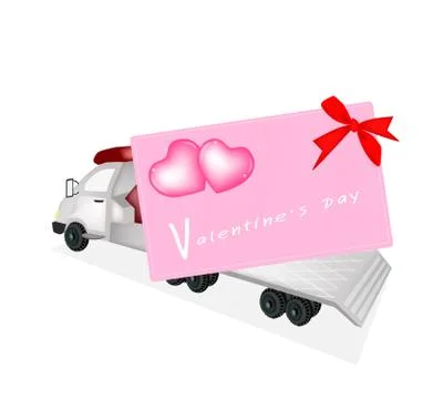 Tractor Trailer Flatbed Loading A Valentine Card Stock Illustration