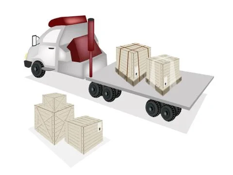 A tractor trailer flatbed loading wooden crates Stock Illustration