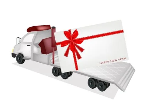Tractor trailer flatbed sending a new year card Stock Illustration