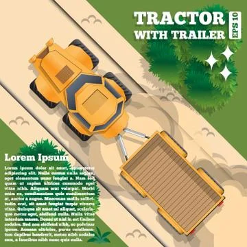 Tractor with trailer on a forest road. Stock Illustration