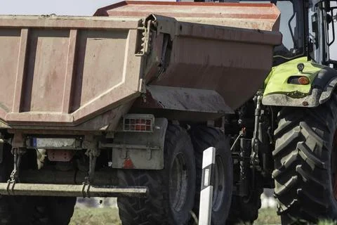 A tractor with trailer Stock Photos