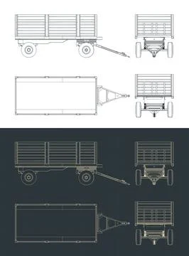 Tractor trailer technical blueprints illustrations Stock Illustration