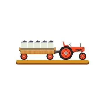 Tractor with trailer transporting ripe grape vector Illustration on a white Illustrazione stock