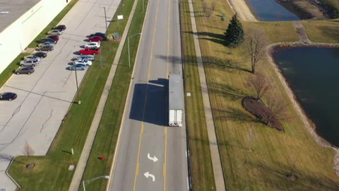 Tractor trailers on highway going through logistics area, Bolingbrook, Stock-Footage 146563281