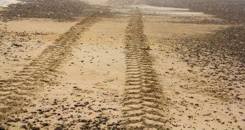 Tractor trails on sand Stock Photos