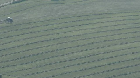 Tractor turning grass to make hay in summer Stock Footage 12479348