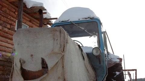 Tractor in a village Stock Footage 87240148