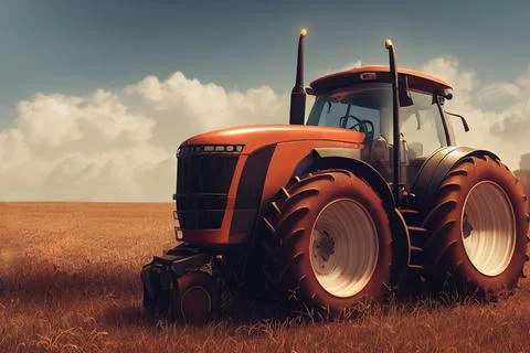 Tractor on the wheat field Stock Illustration