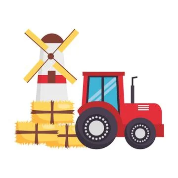 Tractor windmill hay farm Illustrazione stock