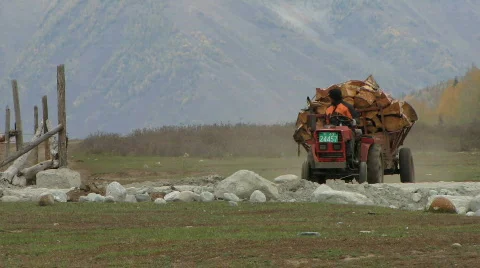 Tractor with wood Stock Footage 624091