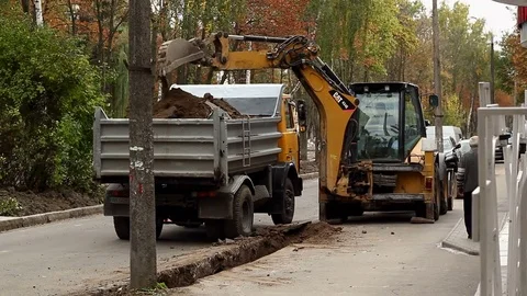 Tractor at work On Road Construction Stock Footage 81340738