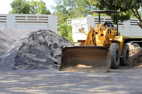 Tractor working in construction site Stock Photos