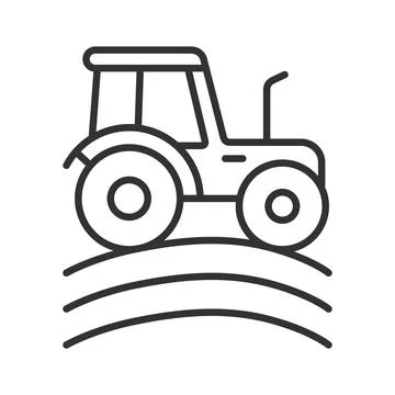 Tractor working in a field, icon in line design. tractor in field, farm tractor Stock Illustration