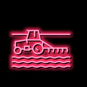 Tractor working on field neon glow icon illustration Stock Illustration