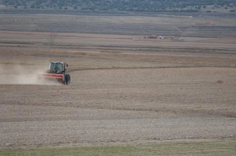 Tractor working in the field. Stock Photos
