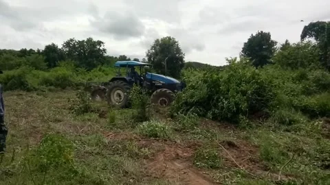 Tractor working in the field, Thailand Vídeo Stock 246579833
