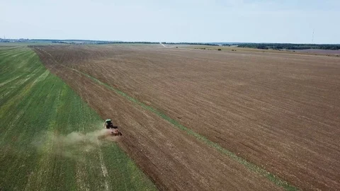 Tractor working in the field. Top view Stock Footage 115846288