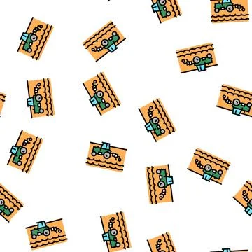 Tractor working on field vector seamless pattern 스톡 일러스트