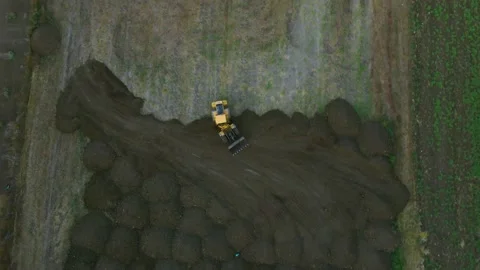 Tractor Working on the Fields, Aerial View Stock Footage 157334034