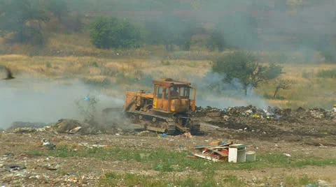Tractor working on the landfill. Stock Footage 27197491