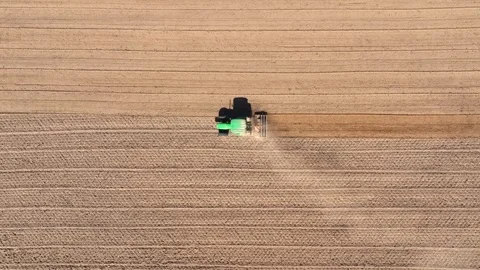 Tractor works on a large crop field to prepare the soil for planting Stock Footage 336567800