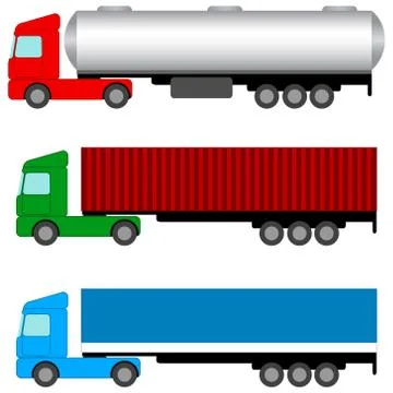 Tractors and trailers. Isolated objects. Vector Image. Stock Illustration