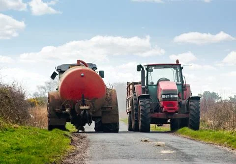 Tractors blocking road Foto stock
