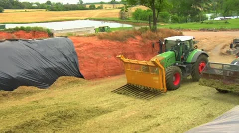 Tractors pushing Silage Stock Footage 11129229