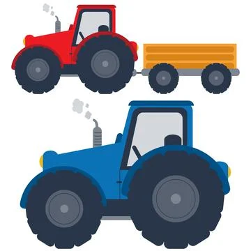 Tractors with trolley. Vector illustration Stock Illustration