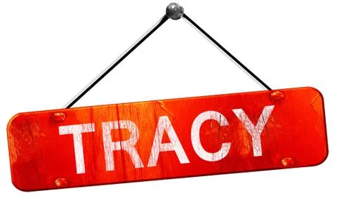 Tracy, 3D rendering, a red hanging sign Stock Illustration