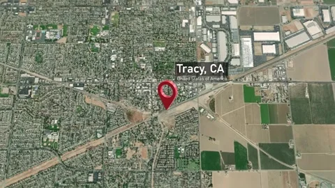 Tracy City Map Zoom (CA, USA) from Space to Earth Stock Footage 296707621