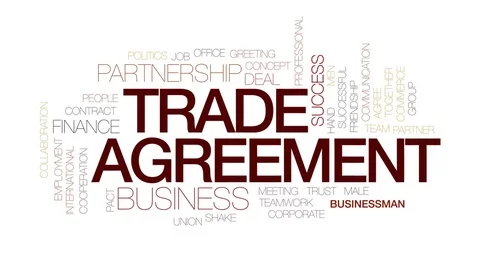 Trade agreement animated word cloud, text design animation. Kinetic typography. Video stock 79403828