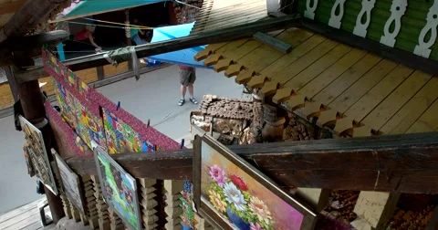 Trade in the Bazaar blankets in patchwork, tapestry, batik Stock Footage 65808886