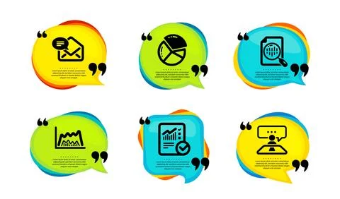 Trade chart, Checked calculation and Pie chart icons set. New mail, Interview Stock Illustration