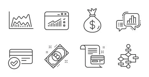 Trade chart, Payment methods and Bitcoin icons set. Graph chart, Web traffic and Stock Illustration