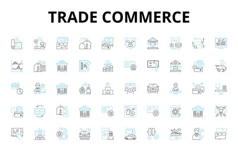 Trade commerce linear icons set. Import, Export, Brokerage, Merchant, Retail Illustration