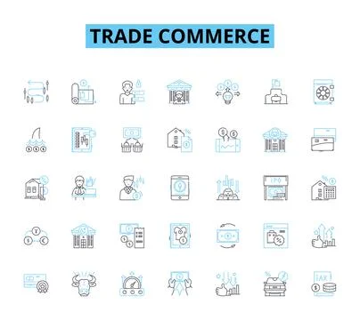 Trade commerce linear icons set. Import, Export, Brokerage, Merchant, Retail Illustration