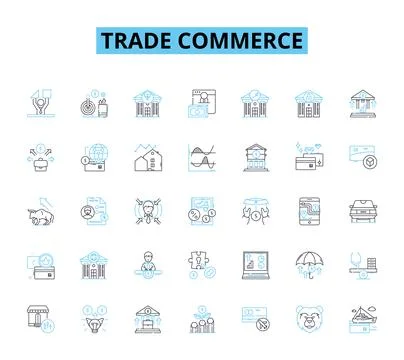 Trade commerce linear icons set. Import, Export, Brokerage, Merchant, Retail Illustration