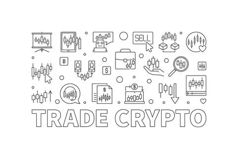 Trade Crypto vector Crypto Trading Essentials outline horizontal simple ill.. Stock Illustration
