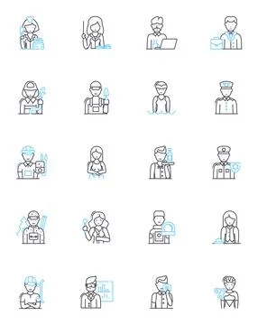 Trade elements linear icons set. Bargain, Exchange, Commerce, Deal, Transaction Illustrazione stock