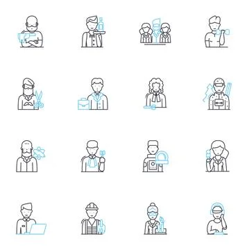 Trade elements linear icons set. Bargain, Exchange, Commerce, Deal, Transaction Illustrazione stock