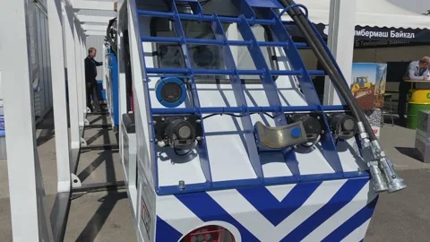 Trade Fair for Coal Mining Technology. Underground Monorail Diesel locomotive. Stock Footage 155802331