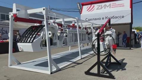 Trade Fair for Coal Mining Technology. Underground Monorail Diesel locomotive. Stock Footage 155802625