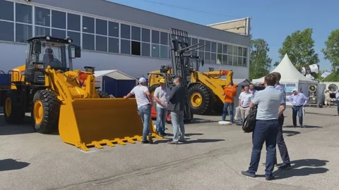 Trade Fair for Coal Mining Technology, Preparation and Materials. Bulldozer. Stock Footage 155802702