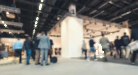 Trade fair view, generic background, intentionally blurred post production. Fotos Stock